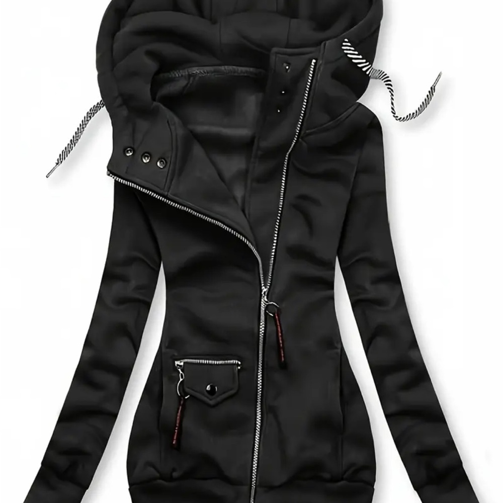 Black Zippered Hoodie with Drawstring